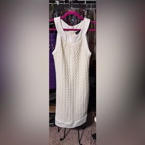 INC International Concepts Cable Knit Sleeveless Sweater Dress Winter White Lrg